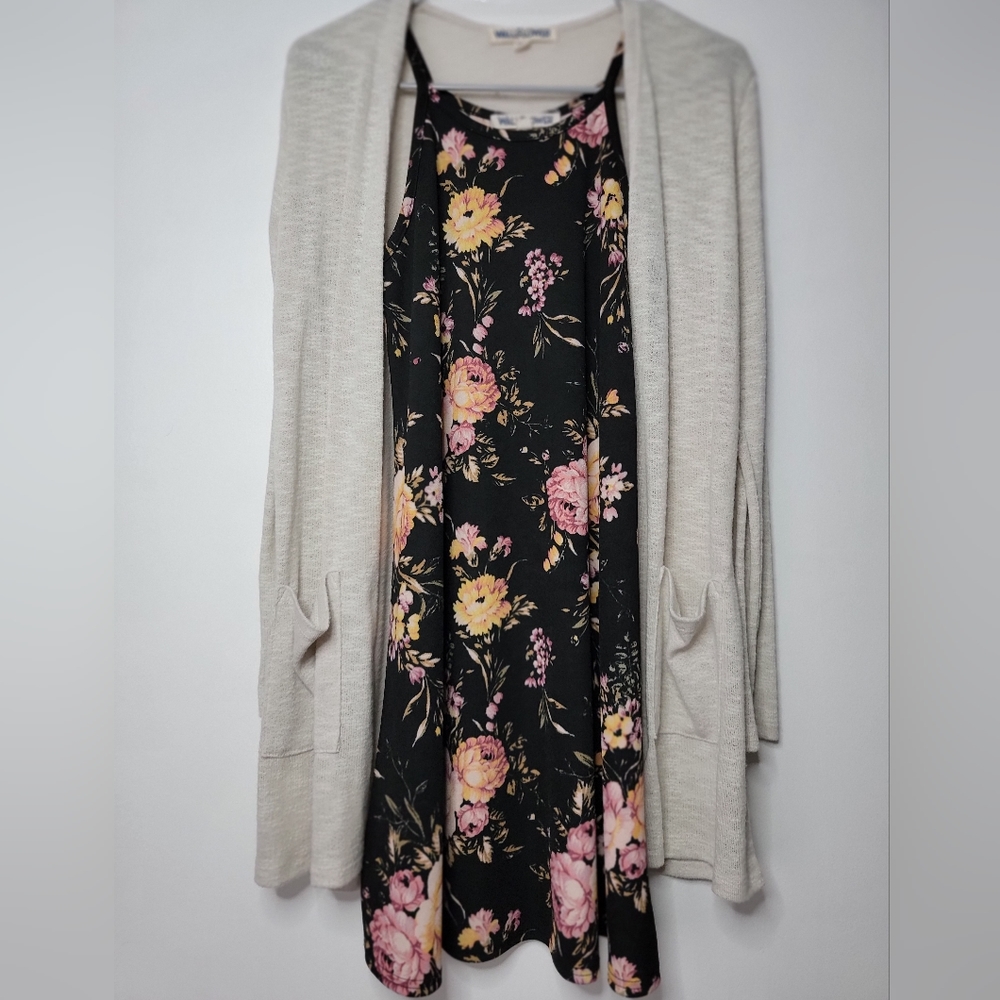 Spaghetti Strap Midi Dress with Cardigan
